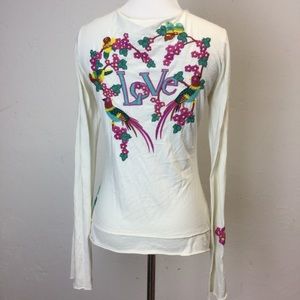 Johnny Was Sample Embroidered Lovebird V neck